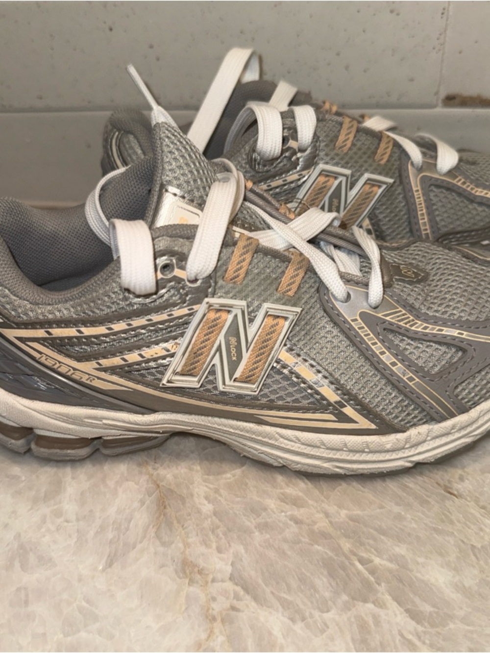 New Balance Kids' Metallic Silver and Gold Sneakers